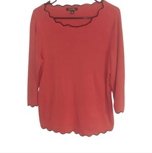 Roz & Ali Pink Sweater  1X 3/4 Sleeves Black Scallop Trim Cotton Viscose…